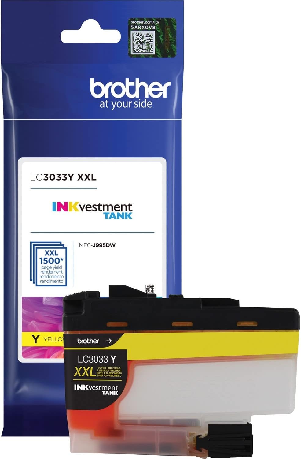 Brother LC3033Y, cartucho de tinta de tanque de tinta amarillo de alto rendimiento, rendimiento de página de hasta 1,500 páginas, LC3033, cartucho