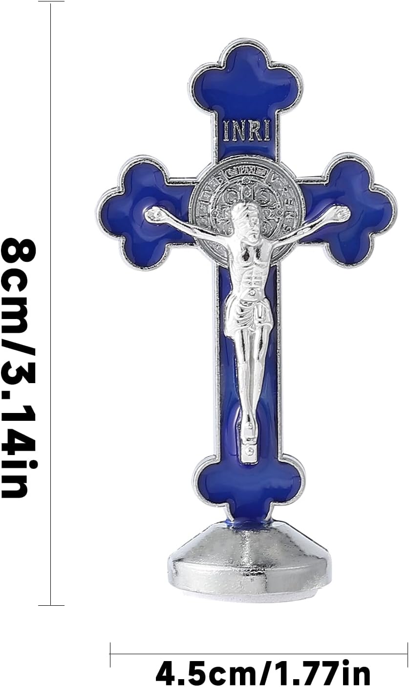 VINETEN Crucifijo de pared  Crucifijo de metal azul con bendiciones y regalos para decoración de cruz colgante del hogar