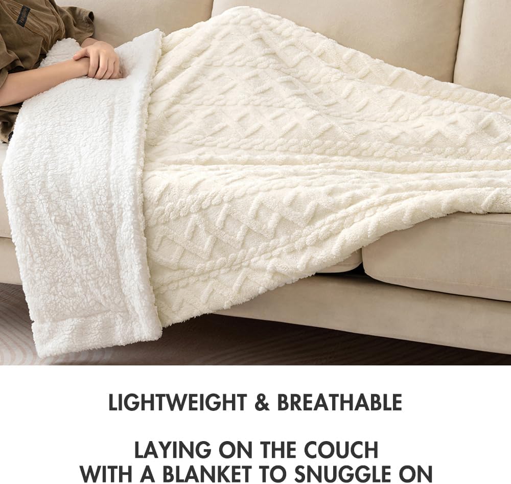 MIULEE Manta Sherpa para sofá, silla, forro polar sherpa reversible grueso y cálido con diseño de tejido jacquard 3D, súper suave y acogedora manta