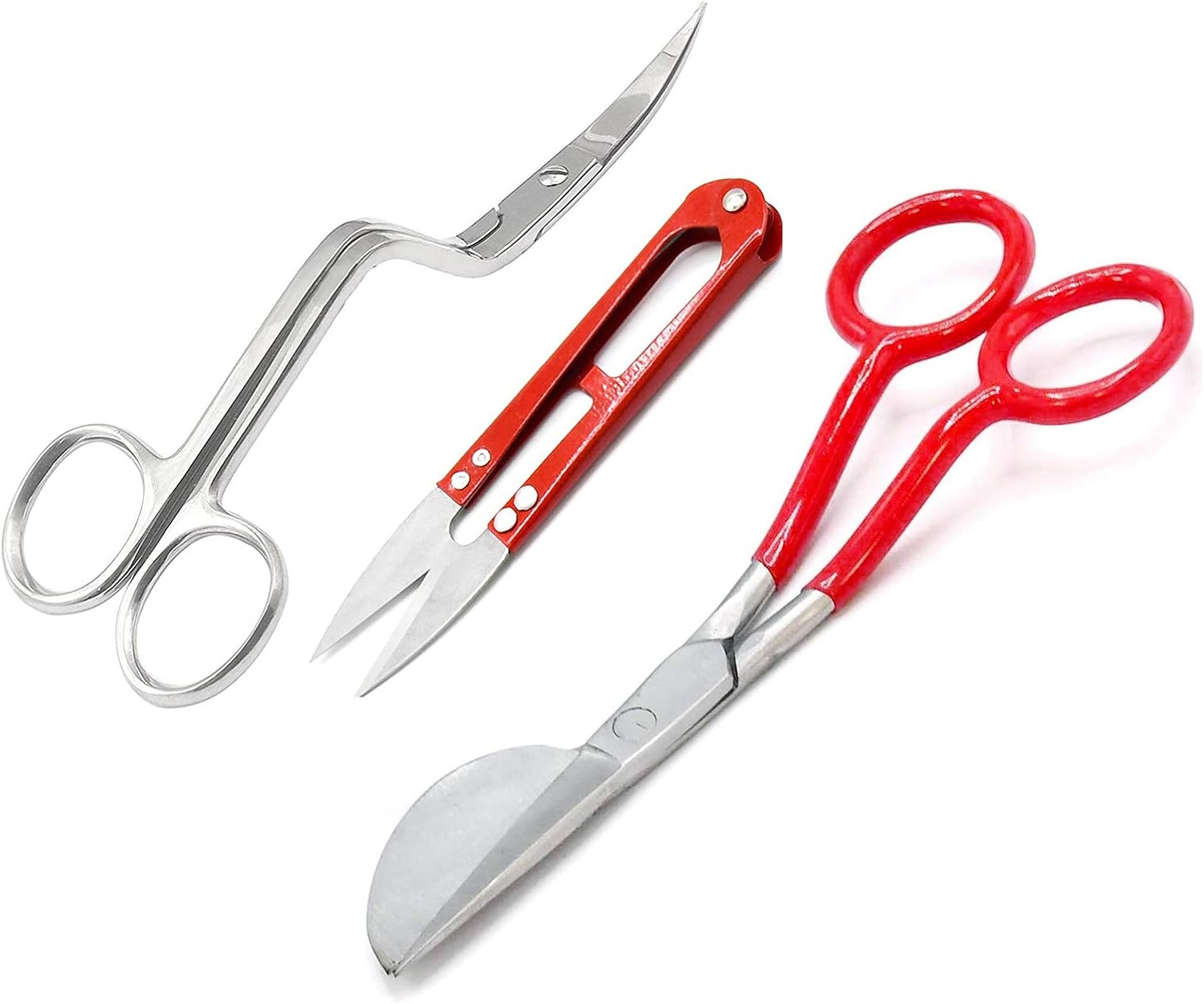 Juego de 3 6 “doble doblado máquina curvada bordado y apliques Duckbill Tijeras PVC Mango rojo con cortador de hilo Alicate Rojo