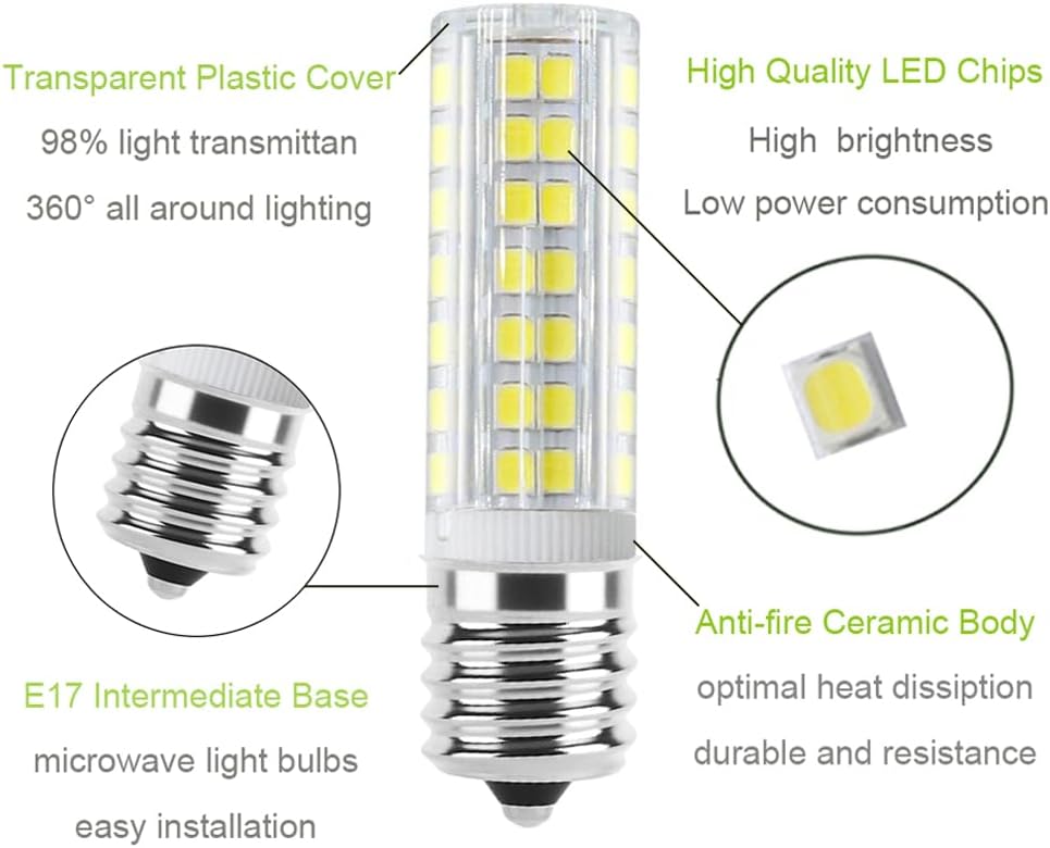Bombillas LED E17 de 6 W para microondas, reemplaza la bombilla halógena de 125 V 40 W para Whirlpool GE sobre la estufa, campana extractora,