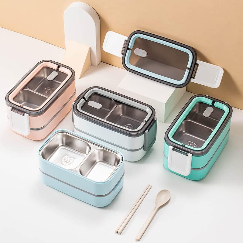 Lonchera Bento Box 304 de acero inoxidable a prueba de fugas, contenedores térmicos de almacenamiento de alimentos para adultos, hombres, mujeres (2