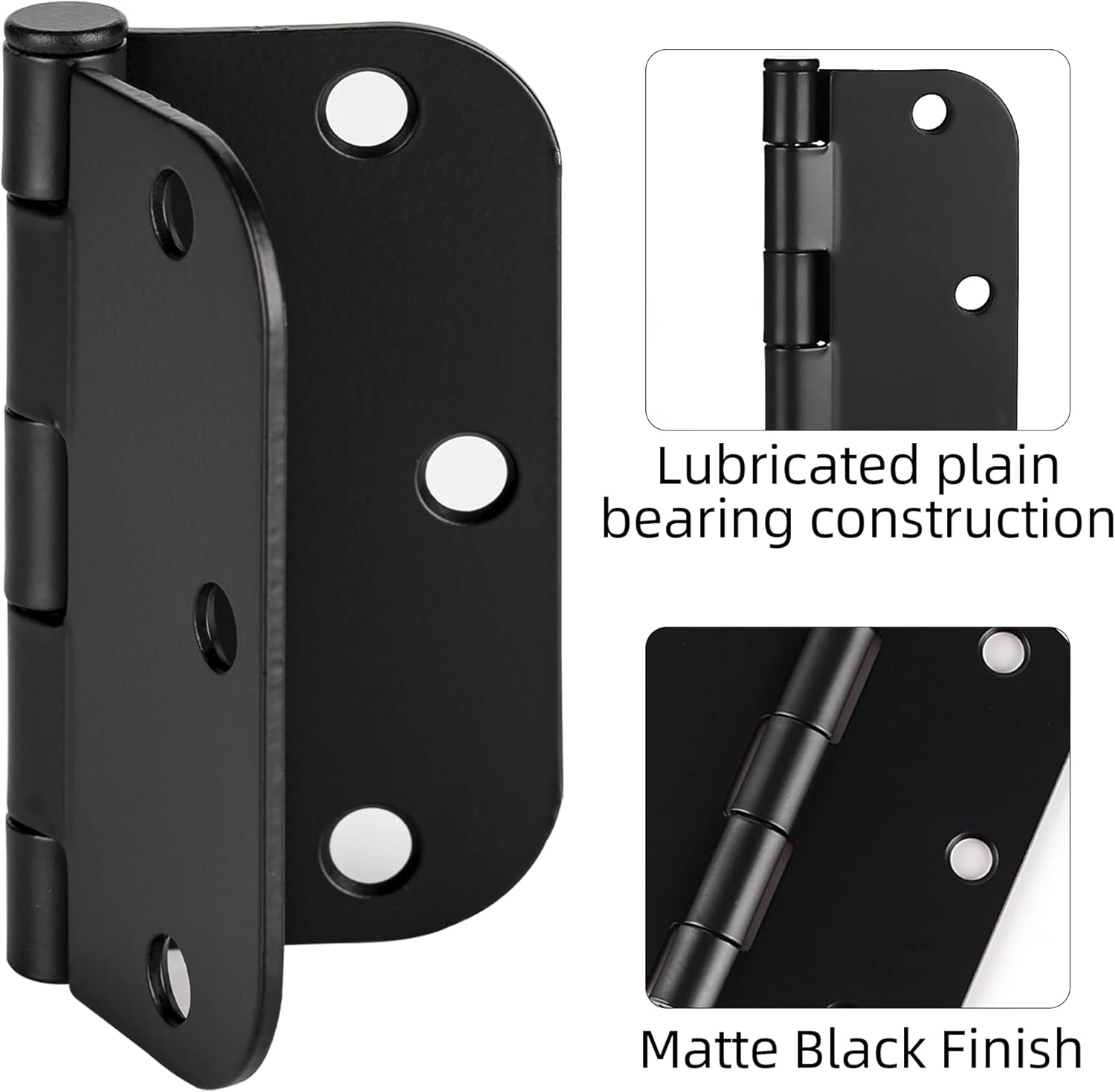 Weeylif Bisagras de puerta de color negro mate, paquete de 18, bisagras redondeadas negras de 3.5 x 3.5 pulgadas, bisagras negras redondeadas de