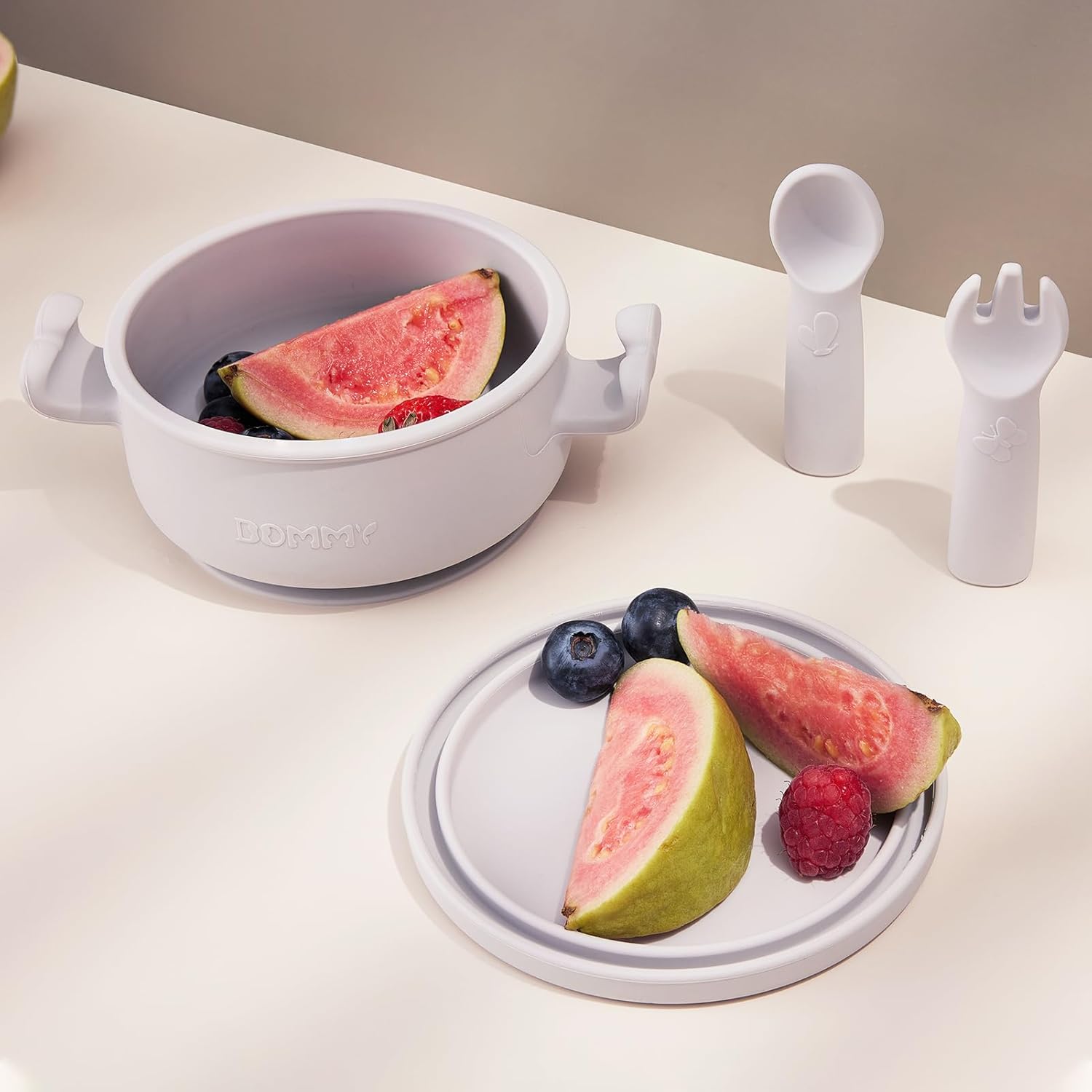 Dommy Juego de alimentación para bebés de mariposacuenco de succión con cuchara y tenedor  Suministros de alimentación  Suministros de destete LED