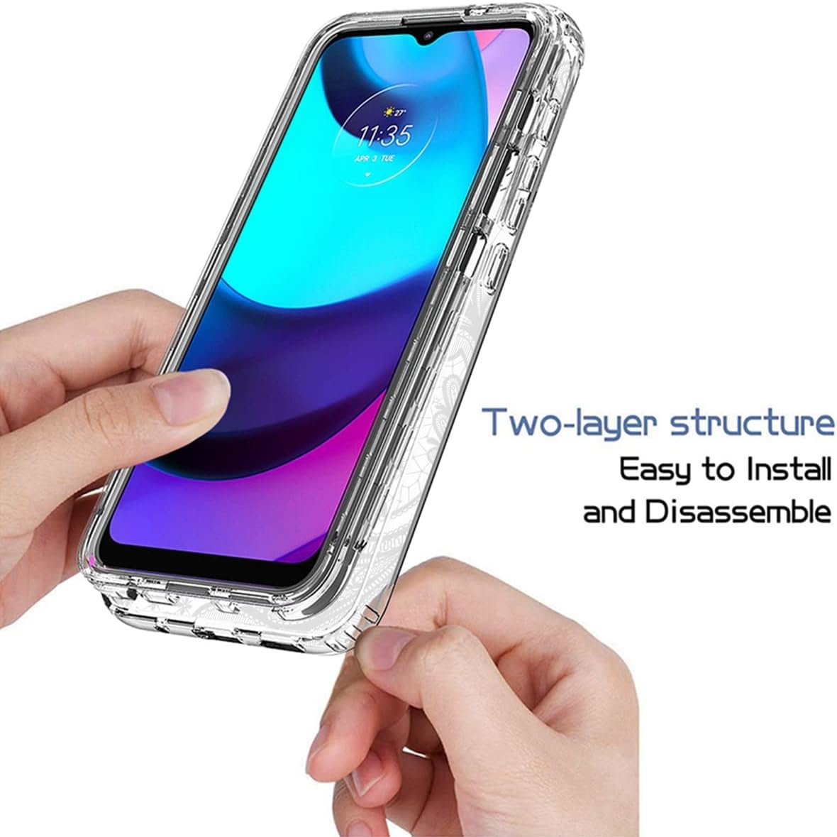 Tothedu XT2155 – Funda para Moto E20, Moto E30, Moto E40, XT2155 con protector de pantalla de vidrio templado, bonito patrón de mandala