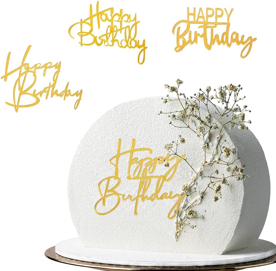 JYNice – 4 decoraciones para tartas de fiesta de cumpleaños, acrílico dorado, para decoración de pasteles de cumpleaños de bebé (JYNice)