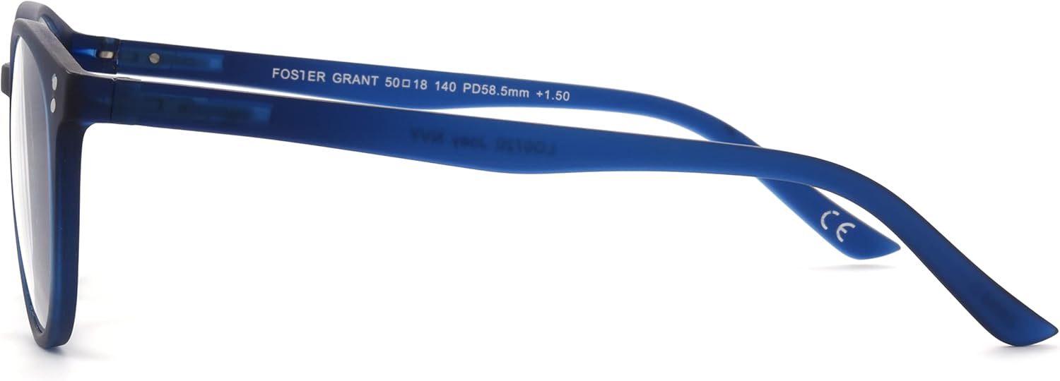 Foster Grant Joey – Gafas de lectura unisex con luz azul antiniebla, color azul marino de goma mate, 1.969 in de EE. UU, Azul marino de goma mate