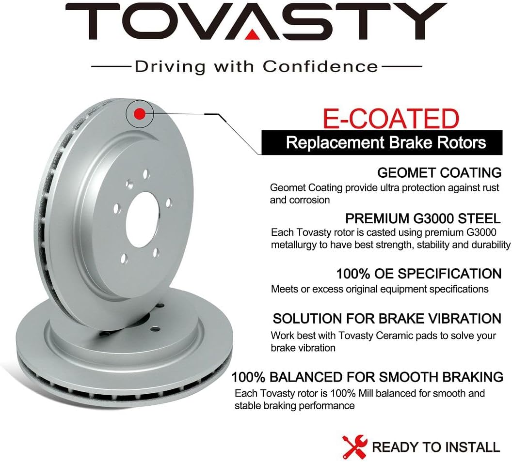 Traseras TOVASTY Pastillas de freno y rotores Kit para Kia Forte Koup 2010-2013 E-Coated BKC0535