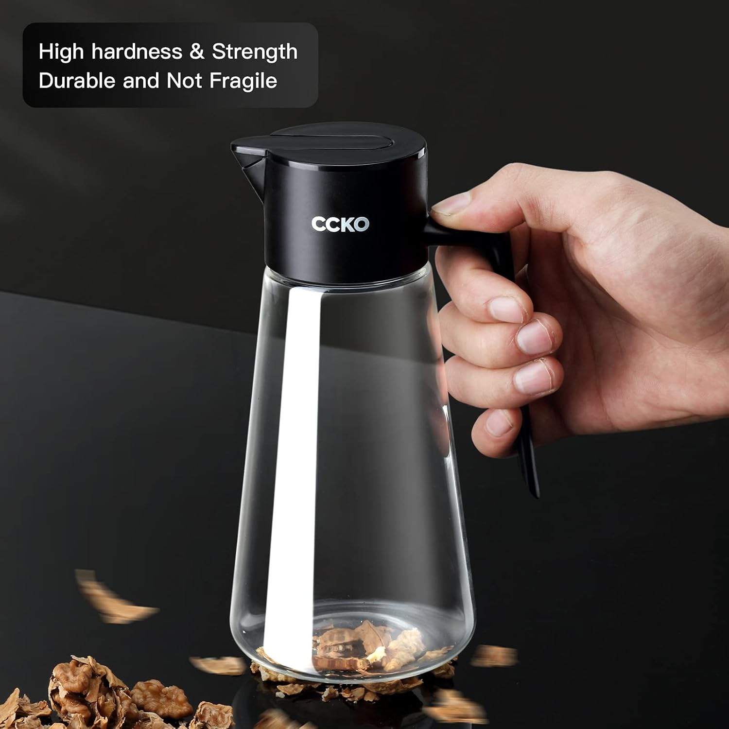 CCKO Botella dispensadora de aceite de oliva de 19 onzas para cocinar en la cocina, dispensador automático de aceite de cocina sin goteo, adecuado