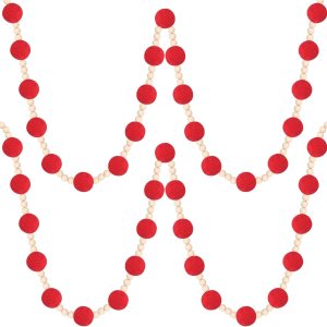 Guirnalda de bolas de fieltro de lana roja de Navidad de 144 pulgadas con cuentas de madera, guirnalda de pompones de fieltro, guirnalda de Guirnalda de bolas de fieltro de lana roja de Navidad de 144 pulgadas con cuentas de madera, guirnalda de pompones de fieltro, guirnalda de