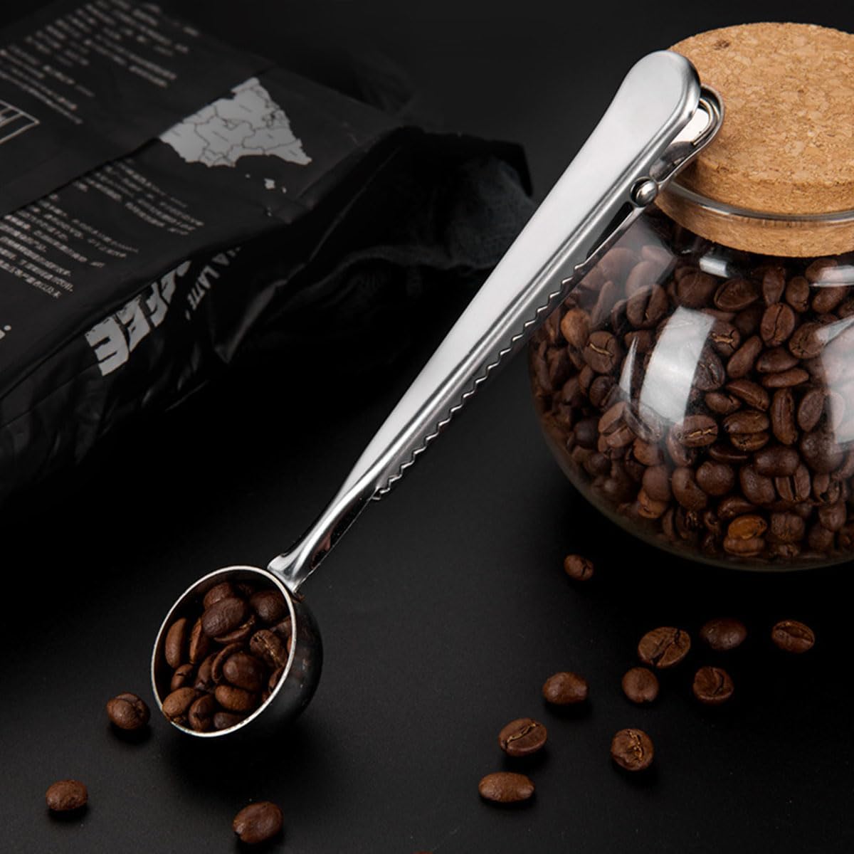 Paquete de 2 cucharas de café, cucharas medidoras de acero inoxidable con clip para bolsa de café molido, expreso, granos de café (oro rosa y oro