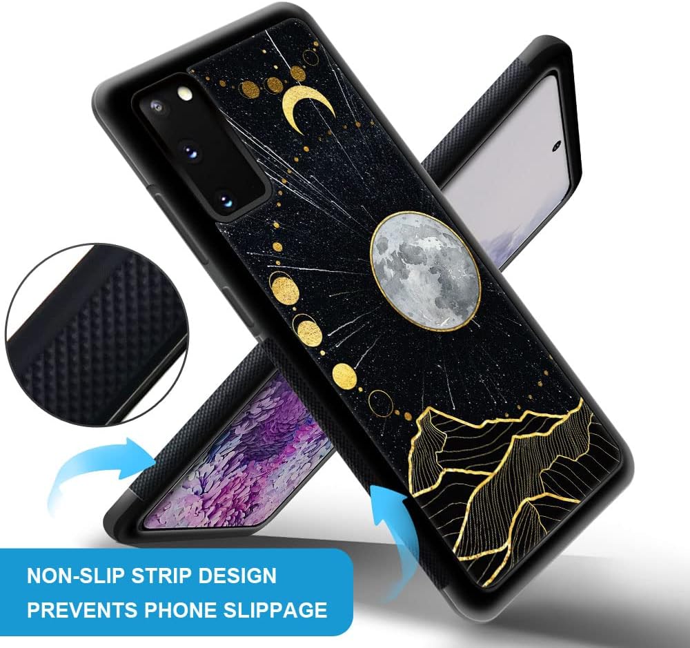 DJSOK Funda compatible con Samsung Galaxy S20 Plus, diseño de luna dorada, diseño de luna dorada+funda protectora de TPU de silicona suave