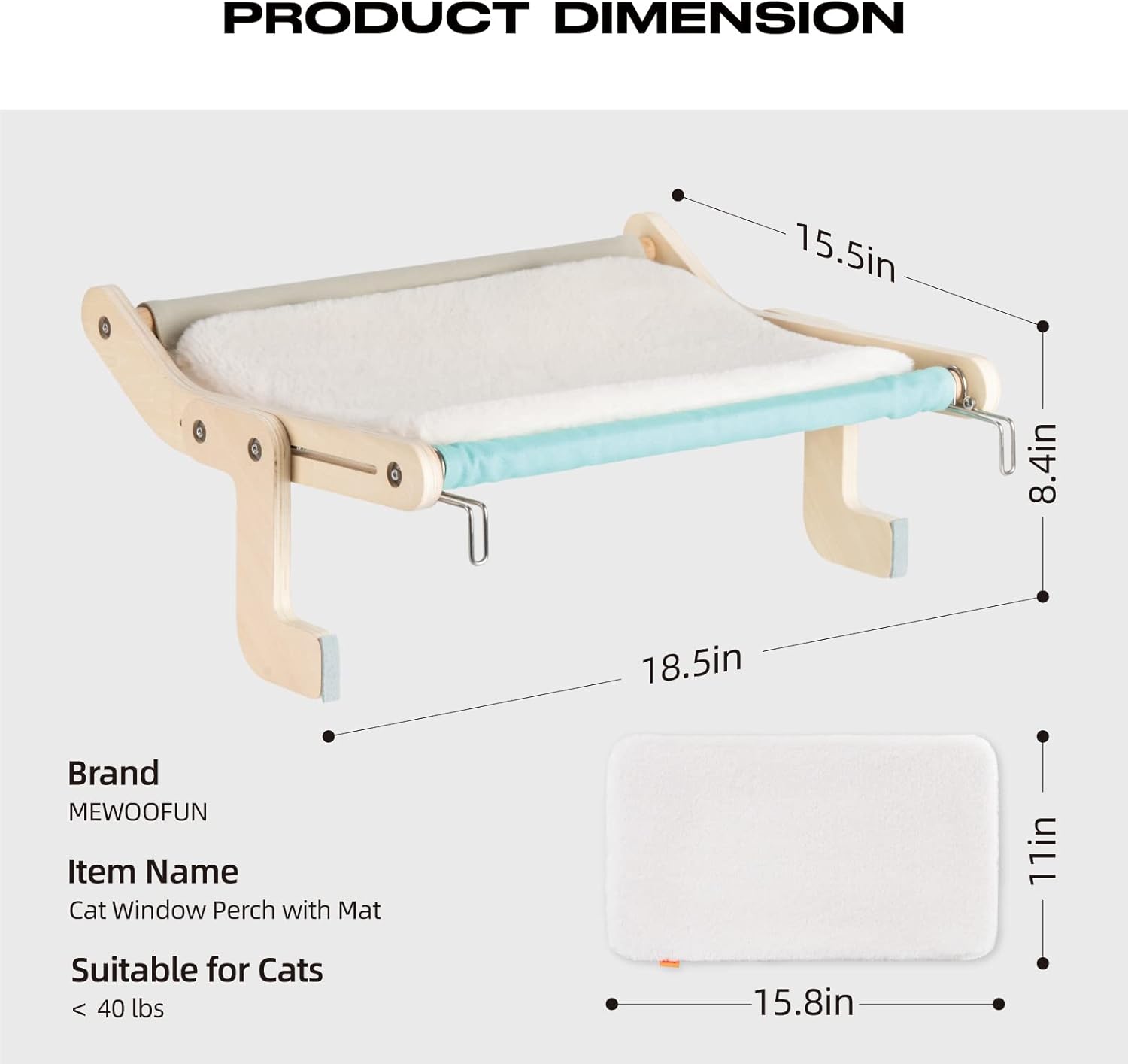 Hamaca para ventana de gato, asiento de hamaca para gatos de interior, resistente, ajustable, estable, que proporciona baño de sol completo, ahorro