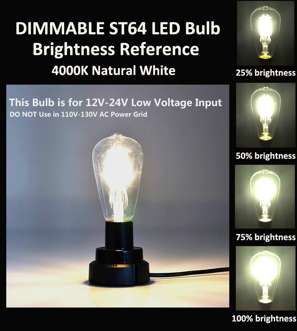 OPALRAY Bombilla LED de entrada de 12 V 24 V CC de 8 W, estilo ST21 (ST64), regulable con atenuador de 12 V CC, luz blanca neutra brillante de 4000