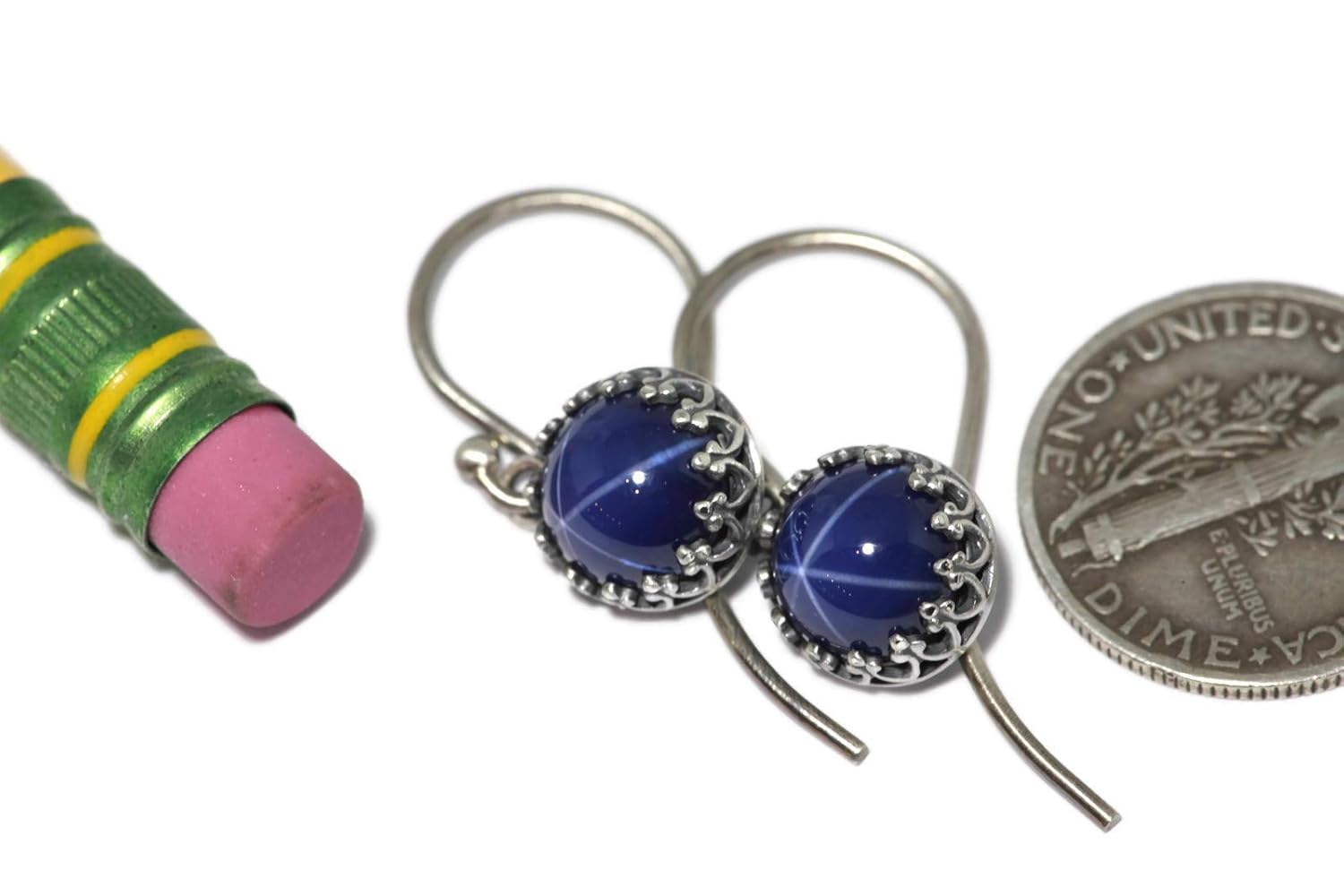 Salish Sea Inspirations Created Blue Star Sapphire Crown Drop Earrings (Round – Vintage)