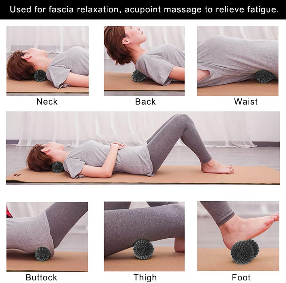 SELEWARE Bola de masaje de maní, bola de masaje de lacrosse doble de maní para espalda, cuello, hombros, columna vertebral, piernas, caderas, bola