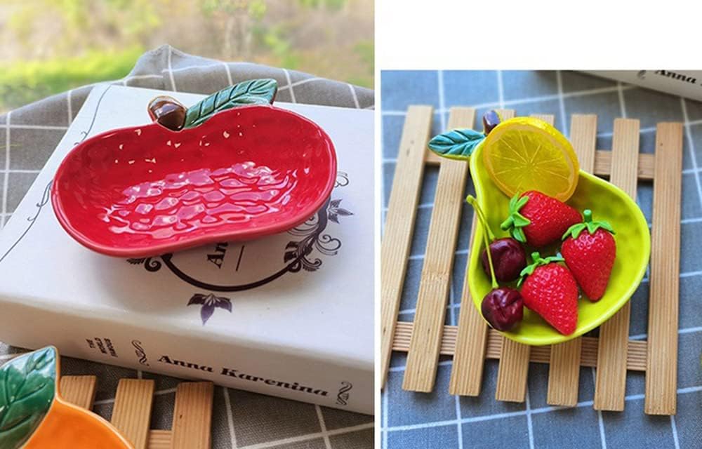 123Arts 4 platos de cerámica con forma de manzana para condimentos, platos de salsa y aperitivos