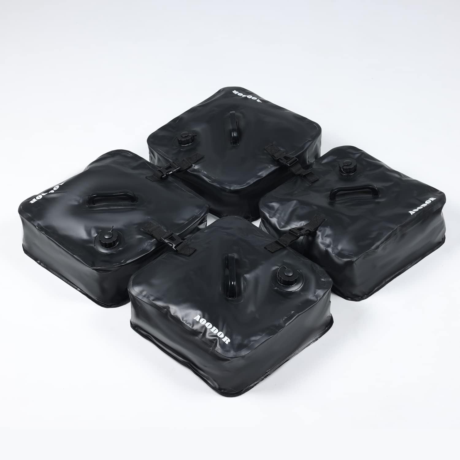 Aoodor Juego de 4 bolsas de peso para paraguas, relleno de agua, tela de PVC 250D duradera, conexión resistente, fácil de usar, color negro