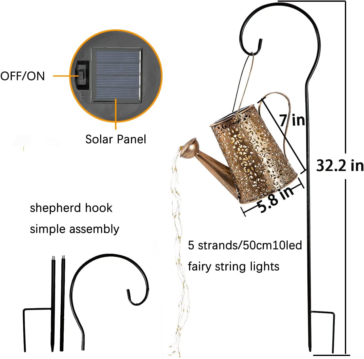 Luces solares para decoración de jardín al aire libre, gran regadera impermeable para colgar, luces de paisaje, decoraciones exteriores para patio,