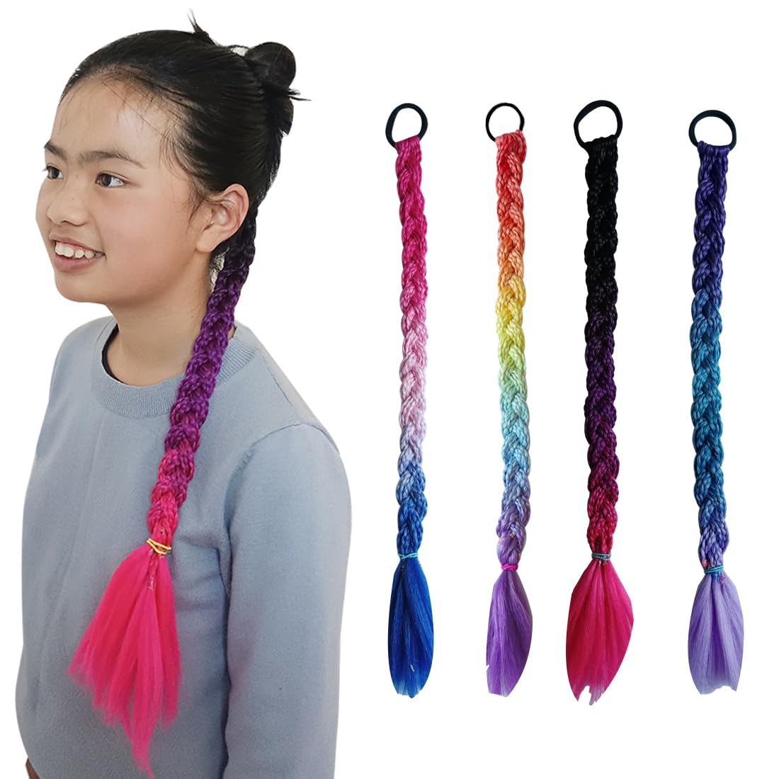 Extensiones de cabello de cola de caballo arcoíris para niñas, accesorios para niños, pelucas coloridas, trenzas de arco iris, extensiones de