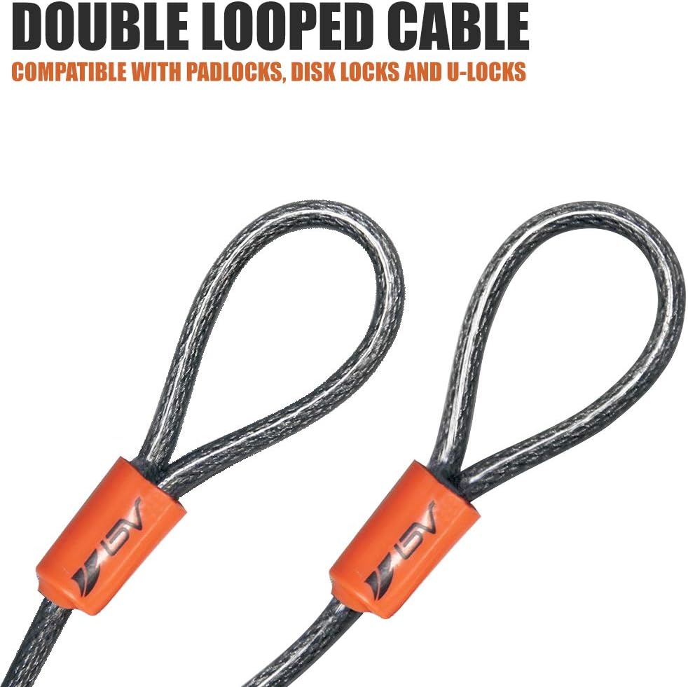 BV Cable de bloqueo de bicicleta de 2.5 pies con bucles, cable de acero trenzado resistente a los cortes de 0.197 in (316 pulgadas), versátil y