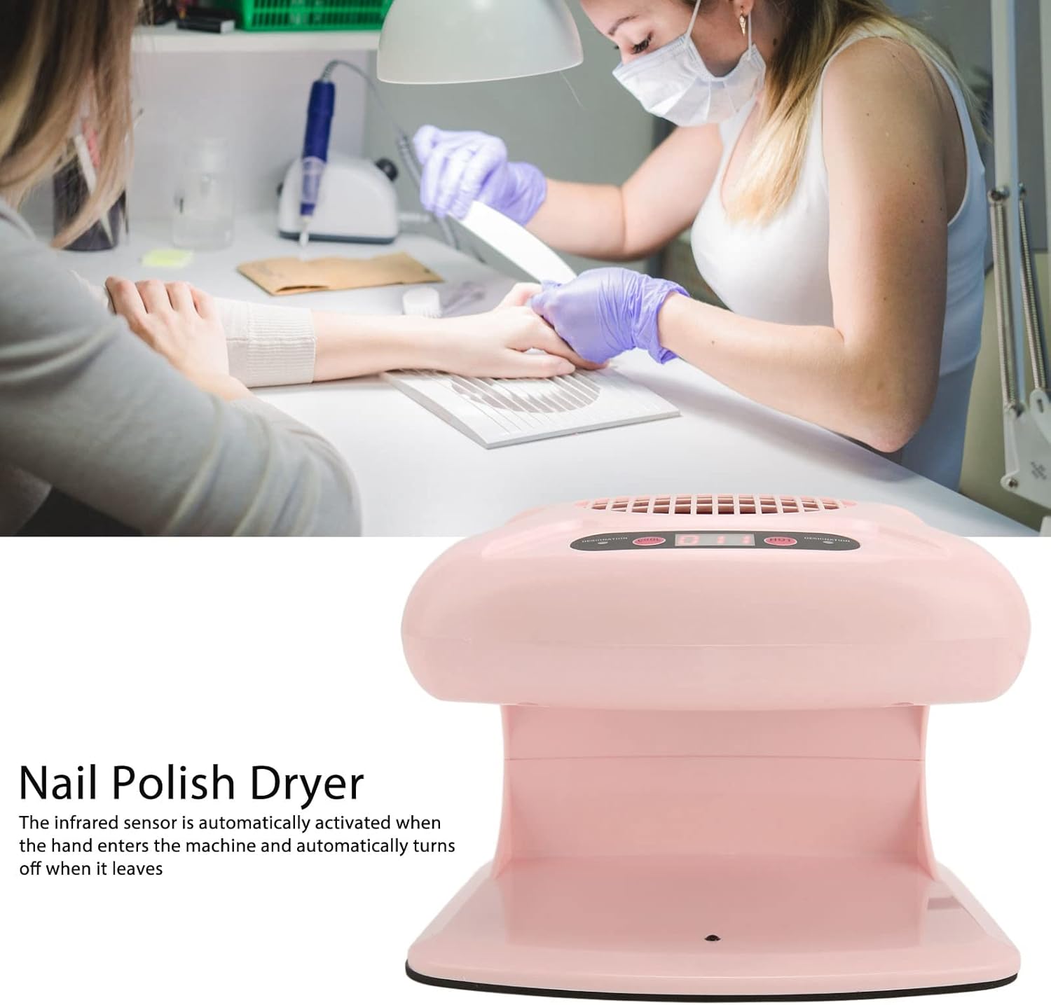 Secador de uñas de aire, ventilador de secado portátil para esmalte de uñas regular, sensor automático infrarrojo cálido y fresco, 300 W de alta
