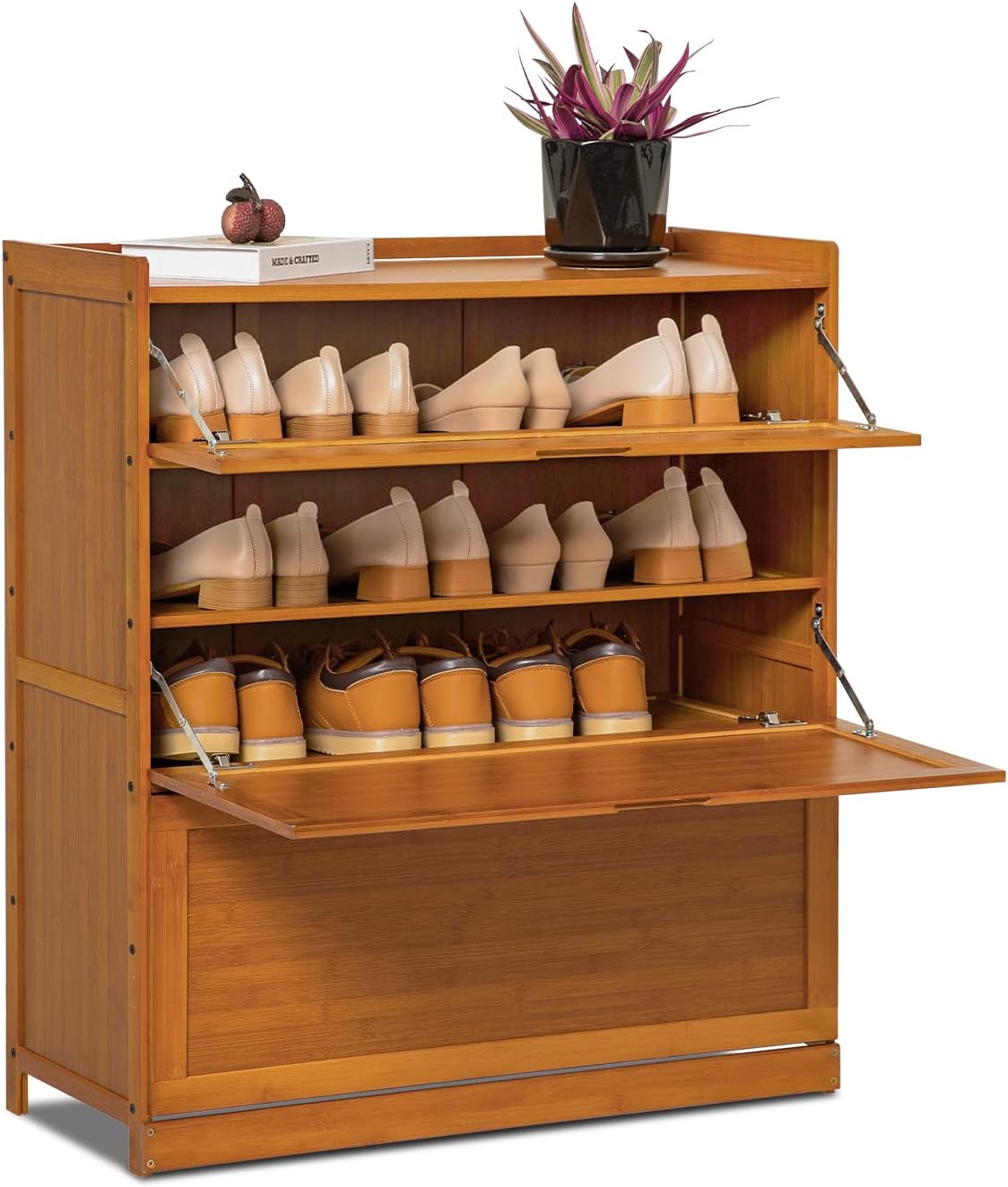 Magshion Estante organizador de zapatos de bambú con puerta abatible, almacenamiento apilable de 5 niveles para entrada de pasillo, organizador de