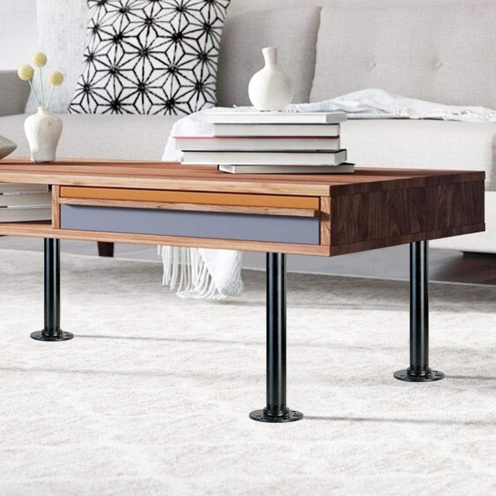 GeilSpace Patas de mesa de tubo industrial de 12 pulgadas, tubos de metal y bridas para mesas y muebles vintage personalizados, patas de escritorio