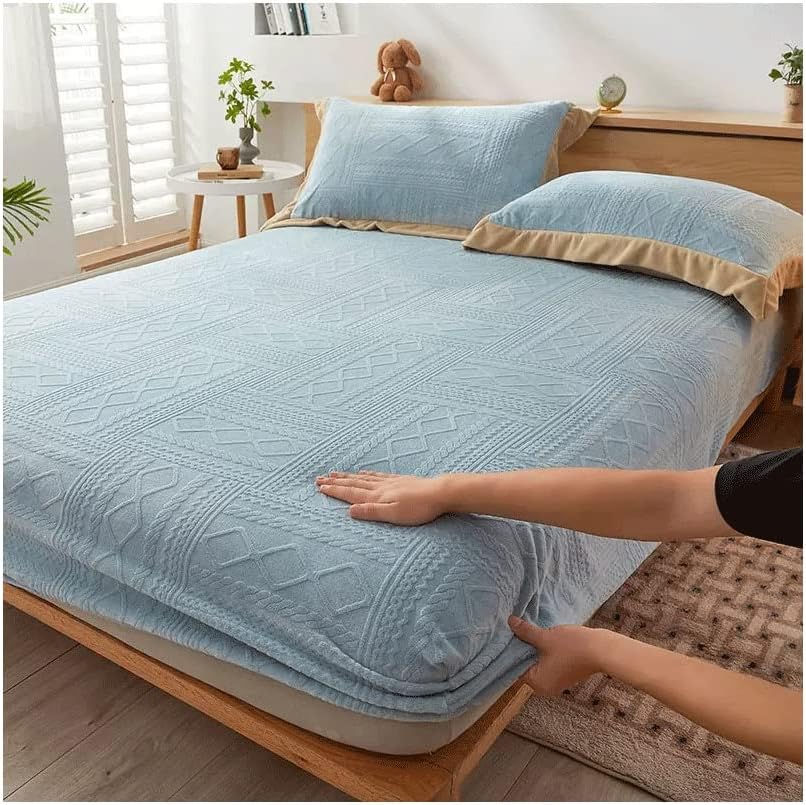 TEVTEV Sábana bajera de franela sólida de felpa para cama individualindividual pequeña, doble, KingQueen, de terciopelo con bolsillo profundo de