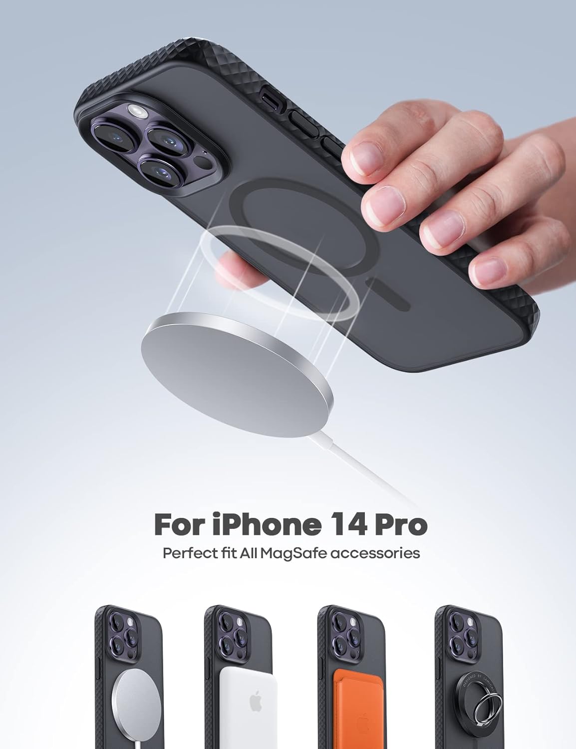 Lamicall Funda magnética para iPhone 14 Pro, funda magnética, compatible con Magsafe, borde antideslizante bolsa de aire de grado militar a prueba
