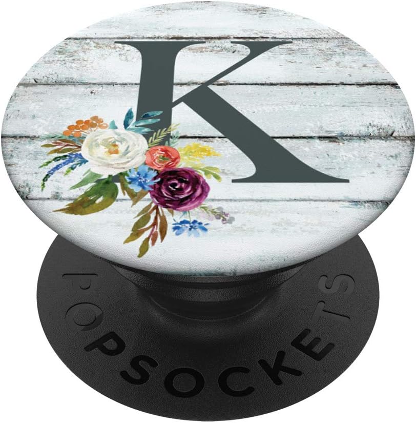 Monogram Initial K – Soporte para teléfonos y tabletas, diseño de flores, Negro