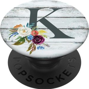 Monogram Initial K – Soporte para teléfonos y tabletas, diseño de flores, Negro Monogram Initial K – Soporte para teléfonos y tabletas, diseño de flores, Negro