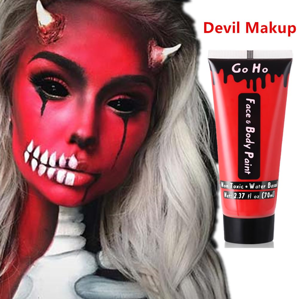 Go Ho Pintura corporal roja lavable (2.37 onzas), pintura facial roja crema a base de agua, pintura de cara roja de nariz de payaso para Halloween,