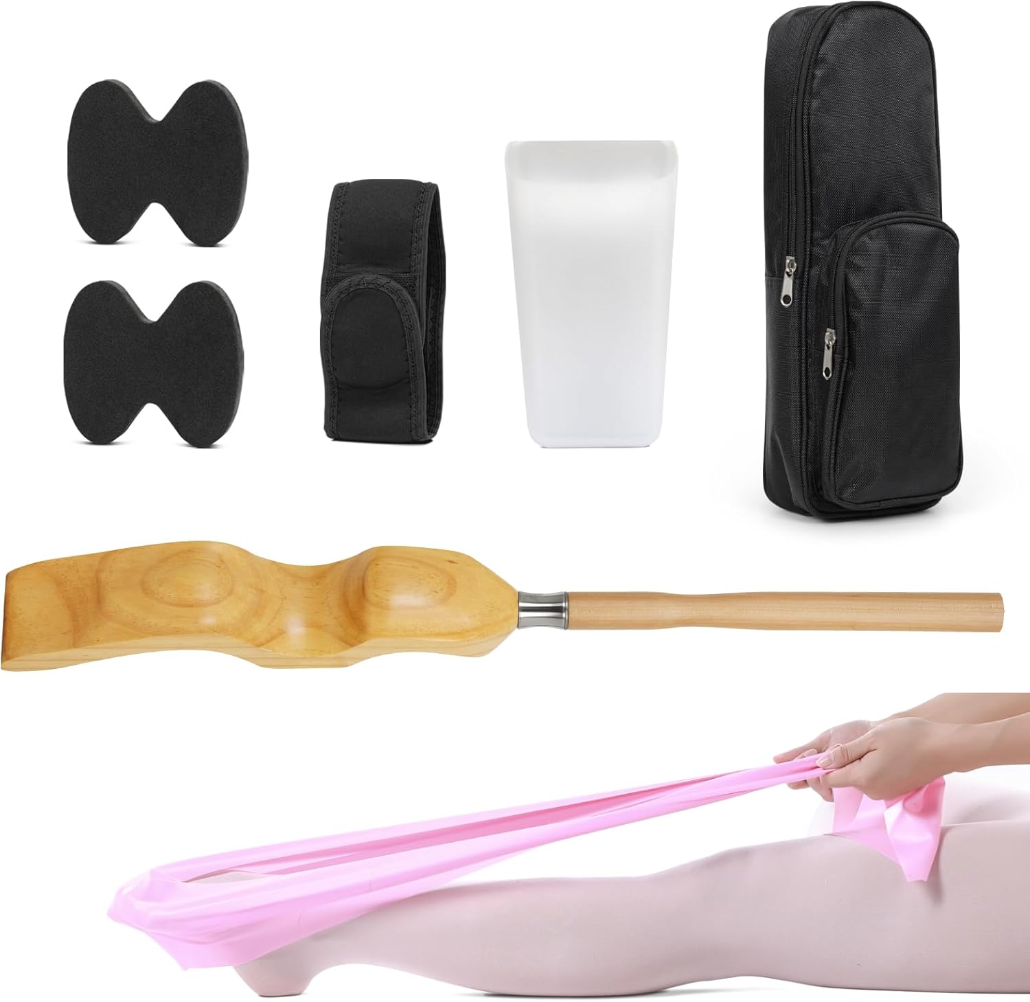 Uboway Estirador de pie de ballet, equipo de estiramiento de baile portátil con banda elástica, dos almohadillas, correa para las piernas, bolsa