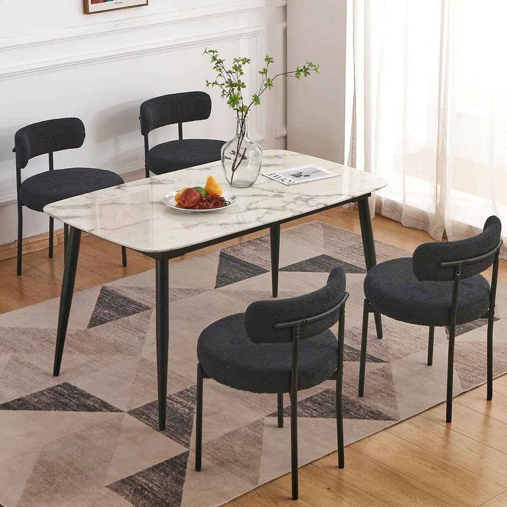 EDWELL Sillas de comedor, juego de 2 sillas de comedor negras, sillas de cocina modernas de mediados de siglo con patas de metal, sillas redondas