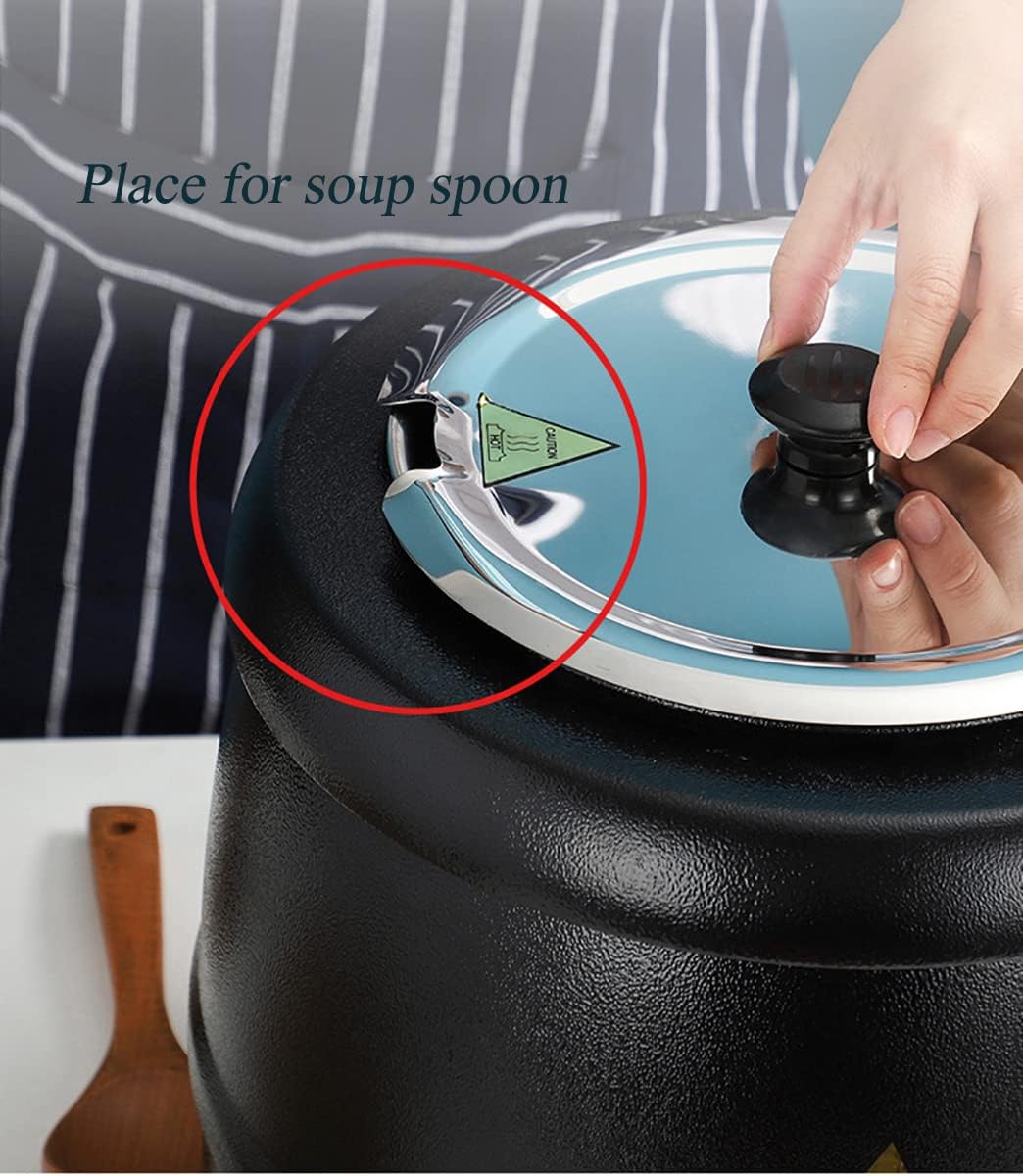 Calentador de tetera de sopa comercial, calentador de 11 cuartos de galón con tapa con bisagras y olla de inserción de acero inoxidable desmontable