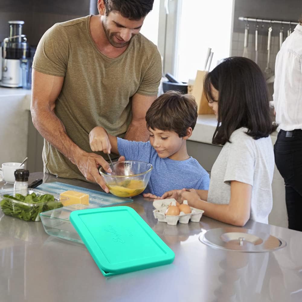 Sophico Tapa rectangular de almacenamiento de silicona para 6 tazas de repuesto para cuencos de vidrio Pyrex 7211-PC, recipiente no incluido (menta)