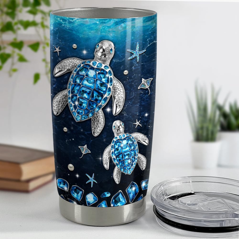 SANDJEST Vaso de tortuga marina de 20 onzas con aislamiento de acero inoxidable para café, taza de viaje, taza de joyería, dibujos de tortugas,