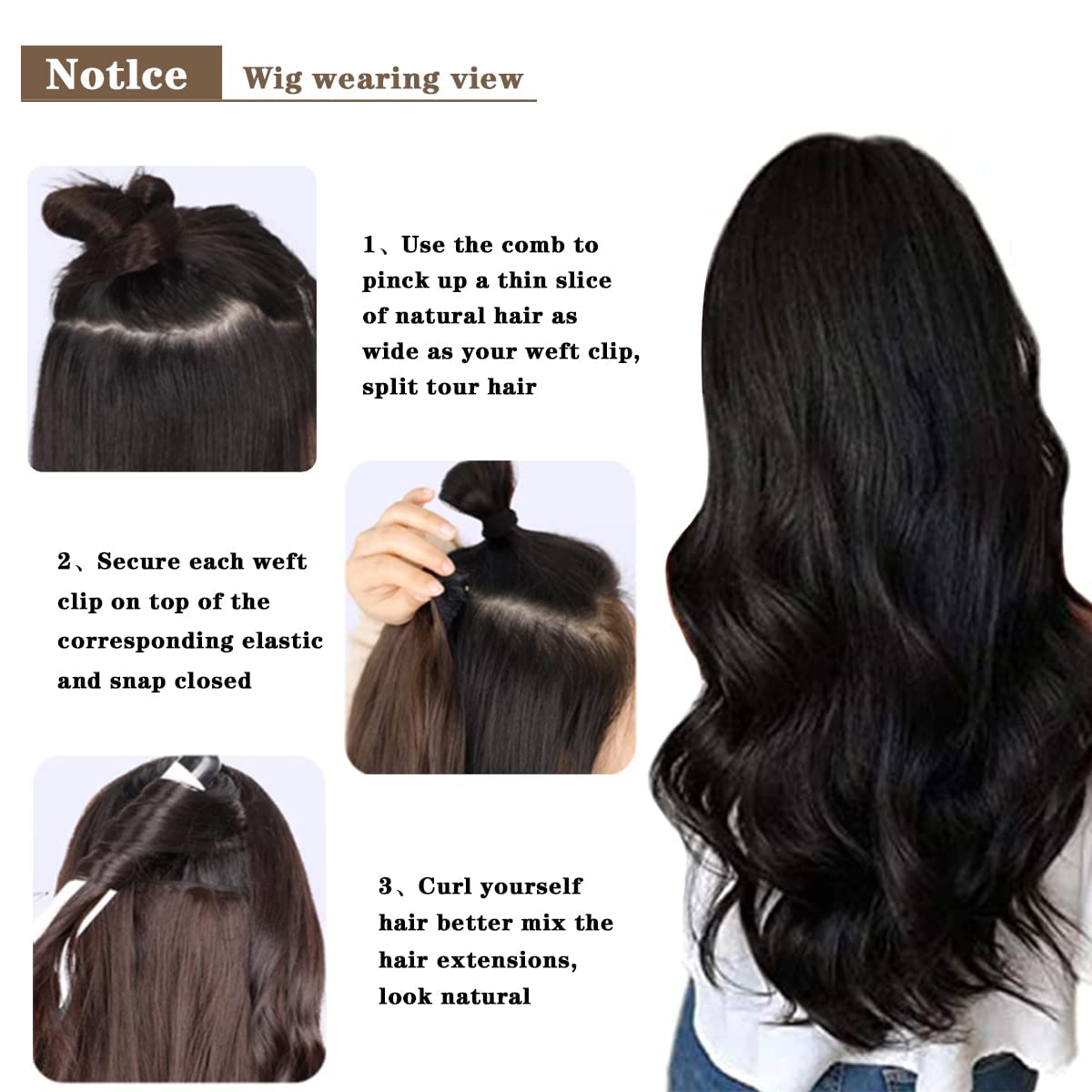 Extensiones de cabello con clip, largo, ondulado, grueso, invisible, pieza de cabello negro, fibra sintética suave de cabeza completa para mujeres,