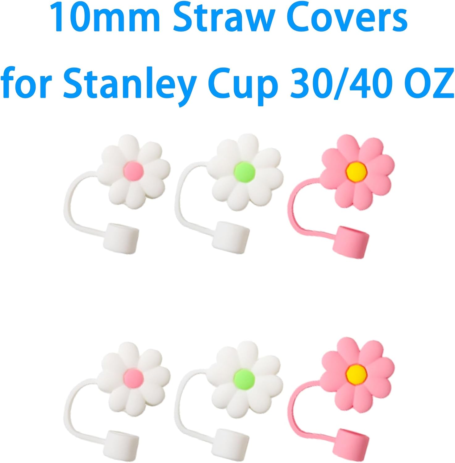 Mikinya Stanley – Funda de paja de flores para vaso Stanley de 30 y 40 onzas, 0.4 pulgadas de diámetro, bonita tapa de popote de silicona para