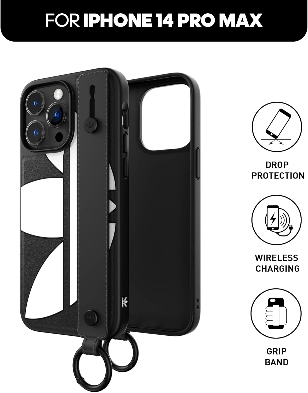 adidas Funda diseñada para iPhone 14 Pro Max con agarre y soporte para teléfono  Protección contra caídas y correa de mano  Compatible con carga