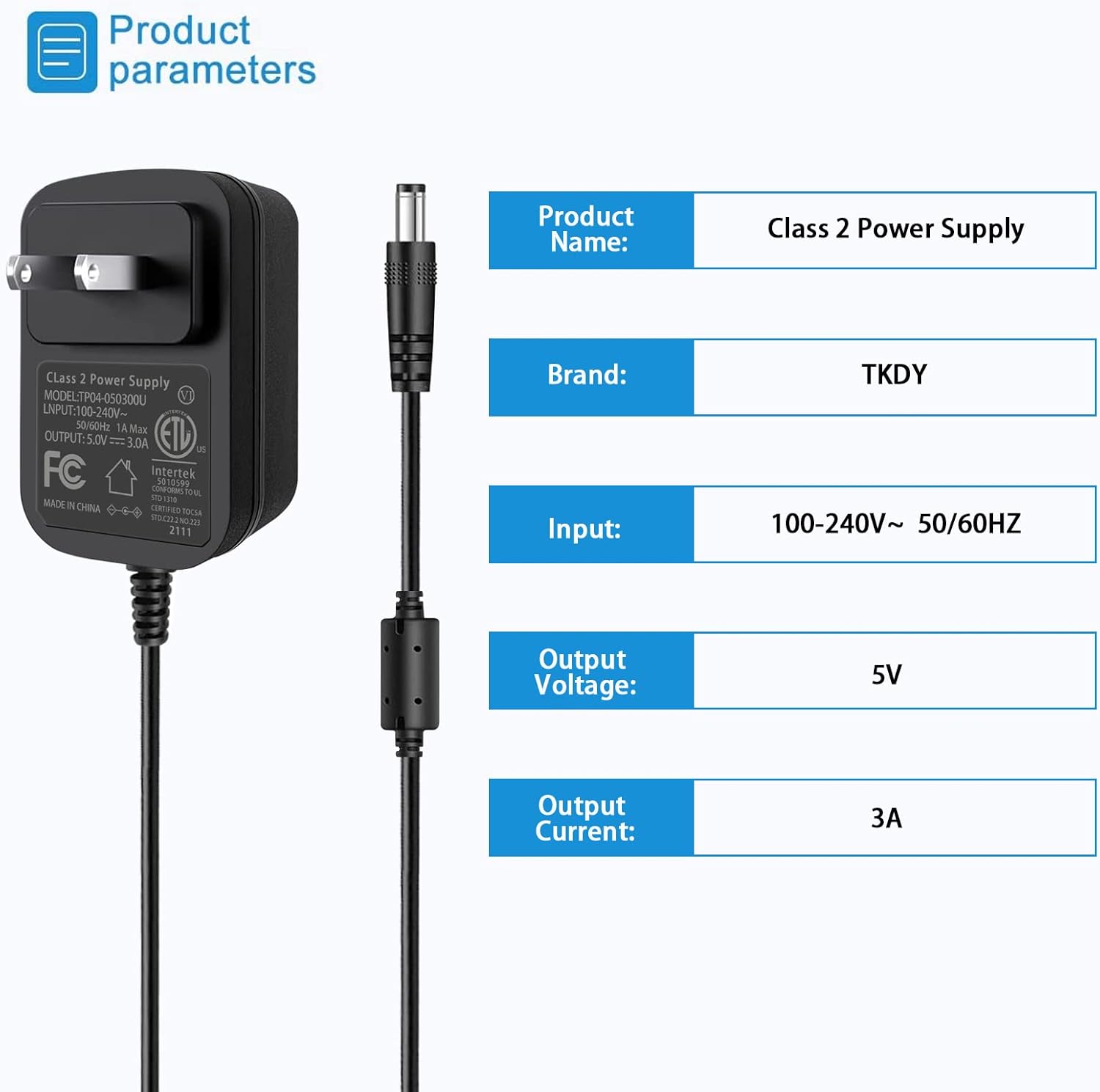 TKDY Cable de fuente de alimentación de 5 V CC, adaptador de CA de 110-240 V apto para 5 voltios 3A 2A 1.5A 1.5A 1A Polycom teléfonos IP Hello Baby