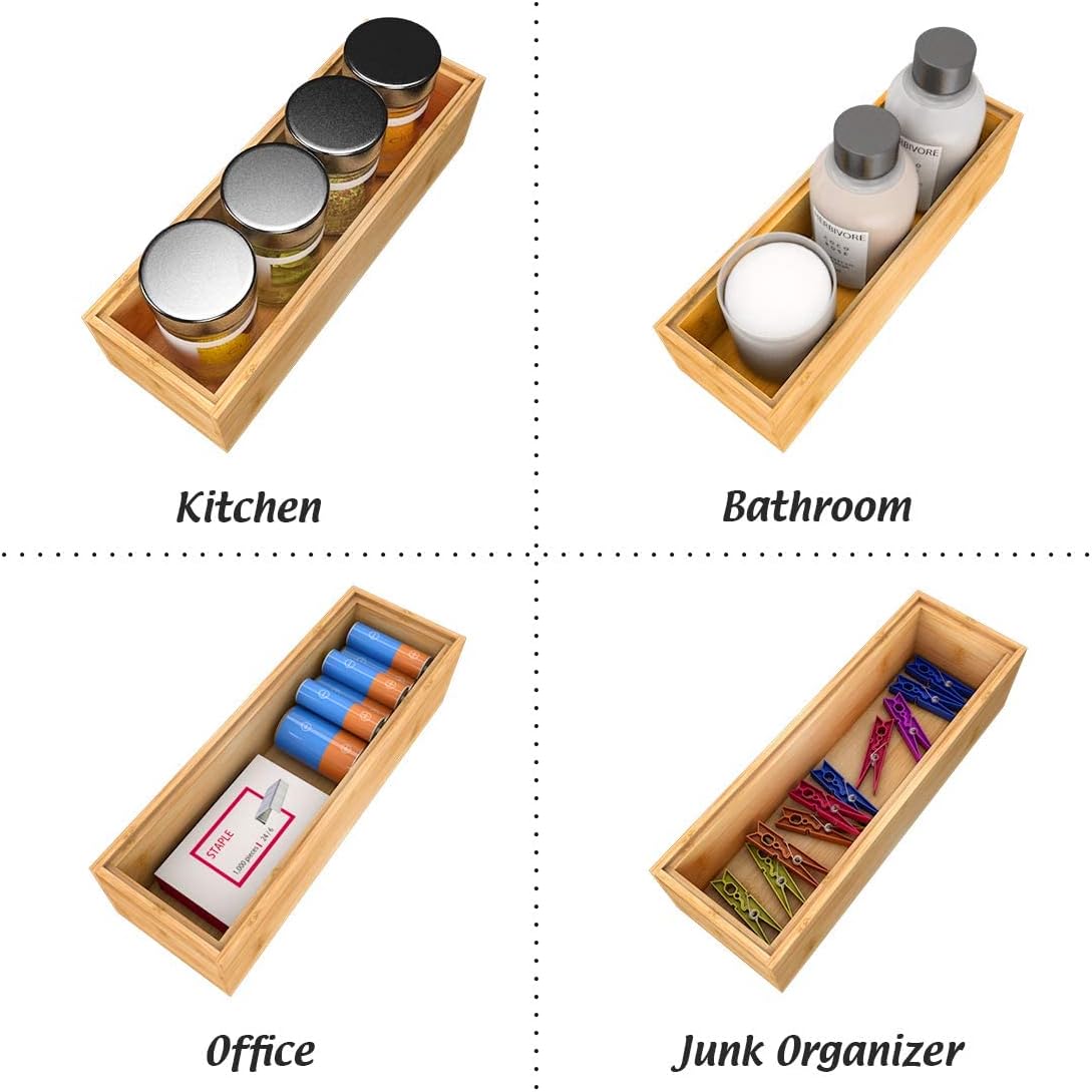 Organizador de utensilios de cubiertos, organizador de cajones de cubiertos  Soporte apilable de bambú para cubiertos, bandejas de almacenamiento de