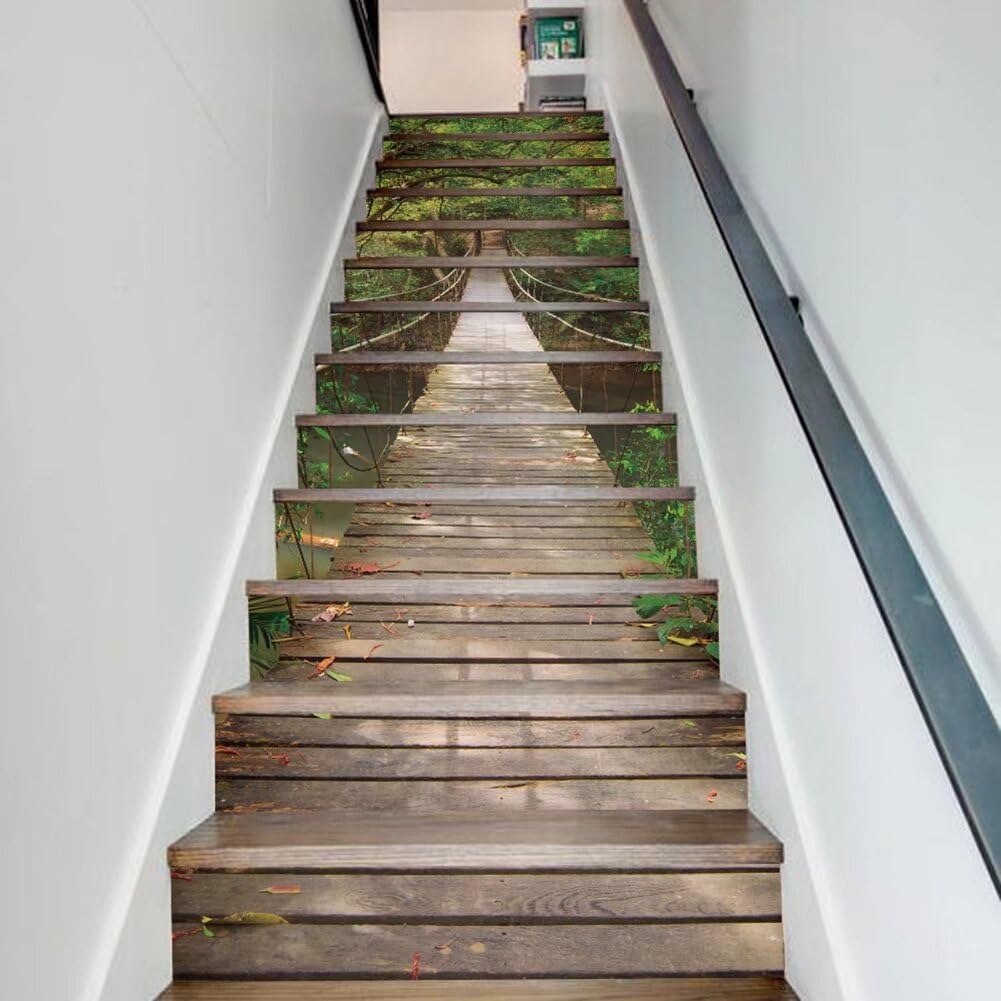 Tifege Calcomanías adhesivas para escaleras, 13 piezas, 3D, papel tapiz para escalera, decoración del hogar, extraíble, 39.3 x 7 pulgadas, FS053