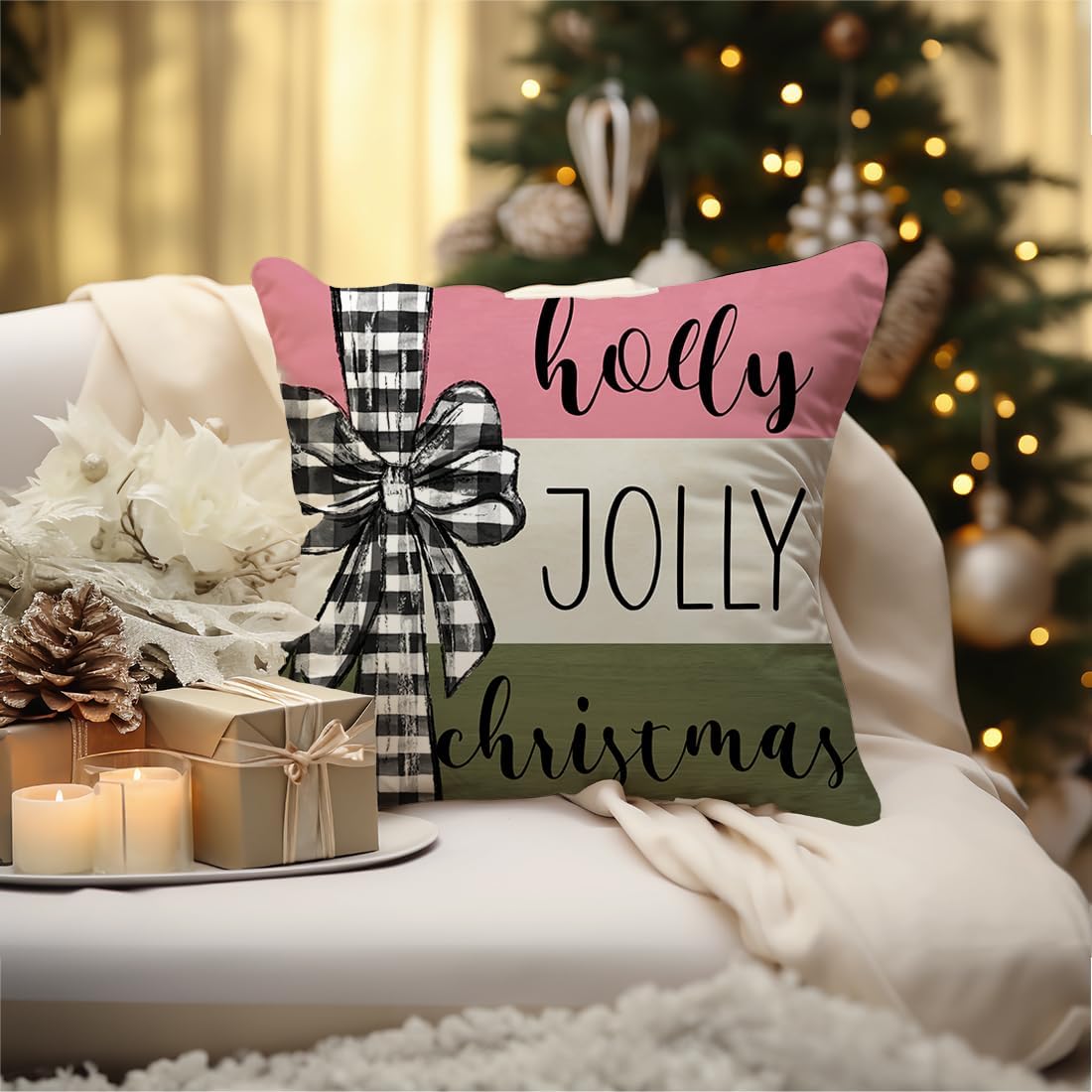 Juego de 4 fundas de almohada decorativas de 18 x 18 pulgadas con diseño de árbol de Navidad con diseño de árbol de Navidad, decoración de casa de