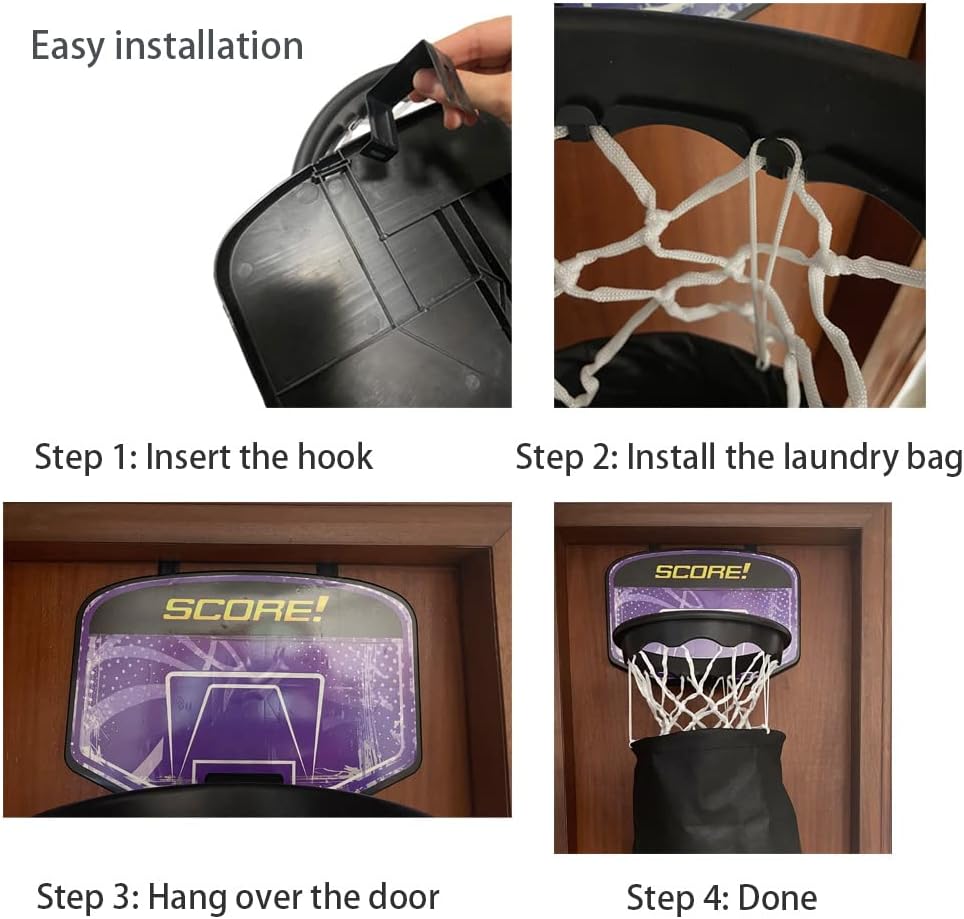 Cesta de baloncesto 2 en 1 para ropa sucia, juego de aro de baloncesto para colgar sobre la puerta, cesta divertida para ropa sucia, juego de bolsa