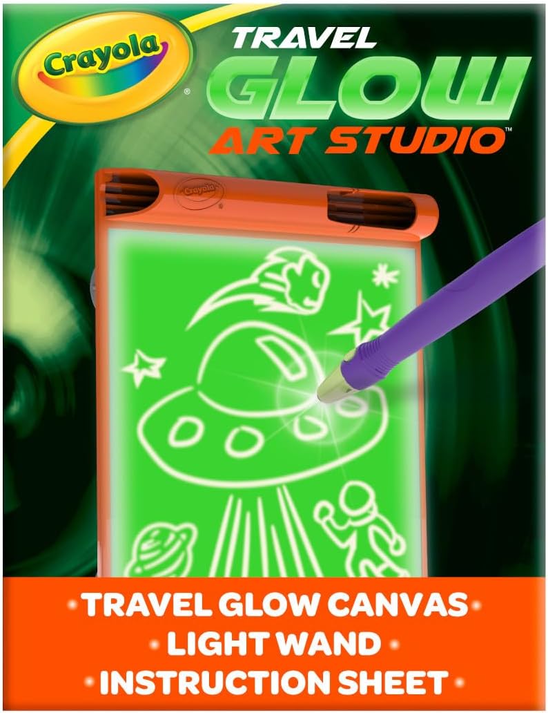 Crayola Travel Glow Art Studio, juguetes que brillan en la oscuridad, regalos para niños y niñas de 6, 7, 8, 9 años