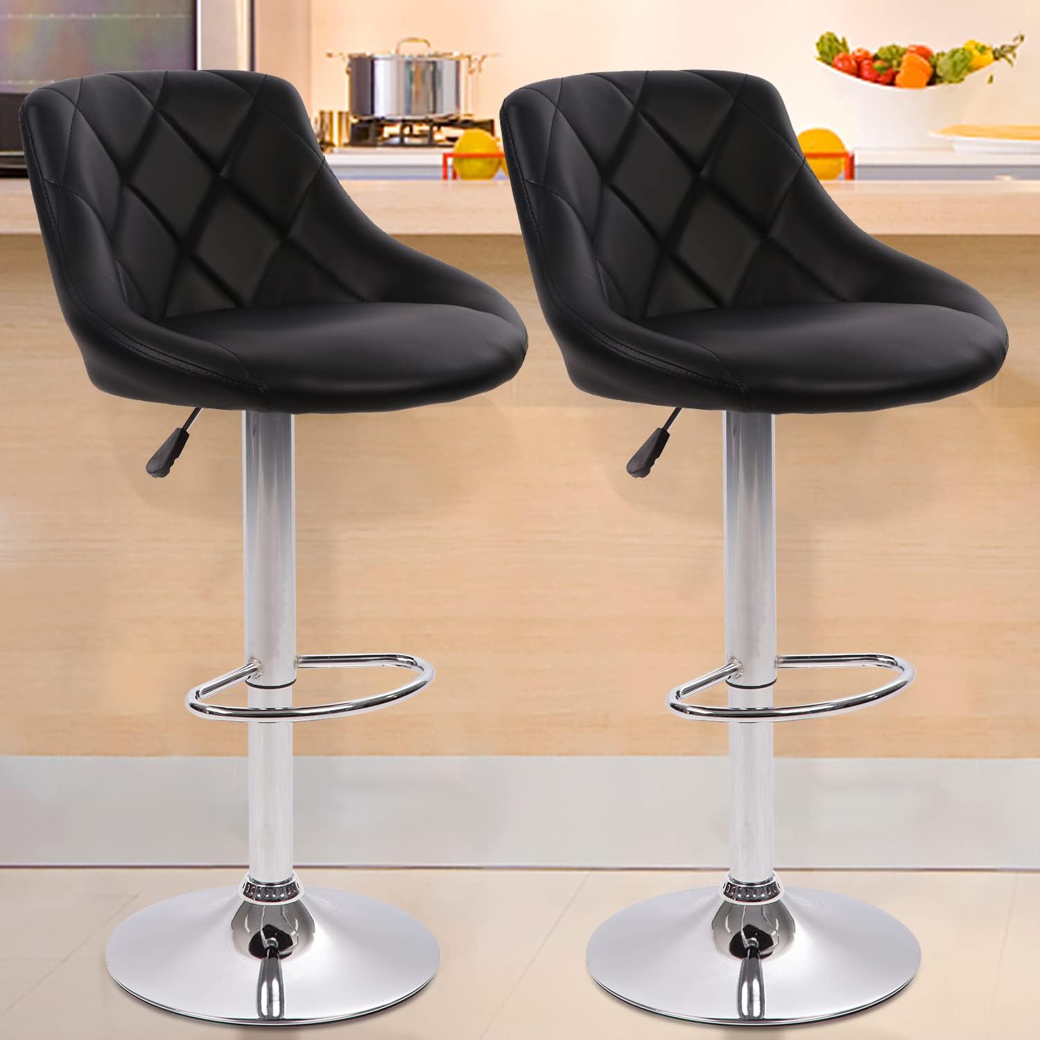 Dkelincs Juego de 2 taburetes de bar, sillas de bar ajustables de cuero de altura de mostrador con reposapiés, taburete de bar giratorio para