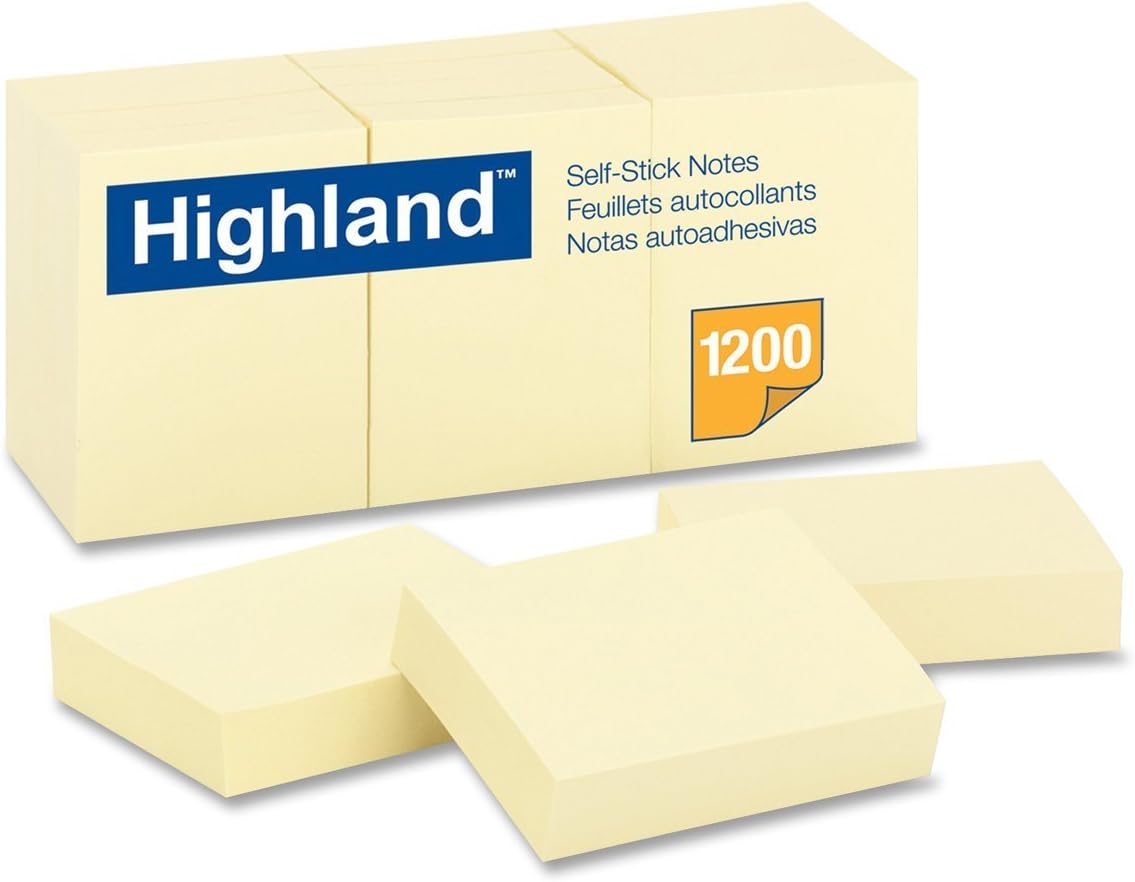 Highland 6539 Notas autoadhesivas, 1-38 pulgadas x 1-78 pulgadas, amarillo, 100 hojas por bloc (paquete de 36)