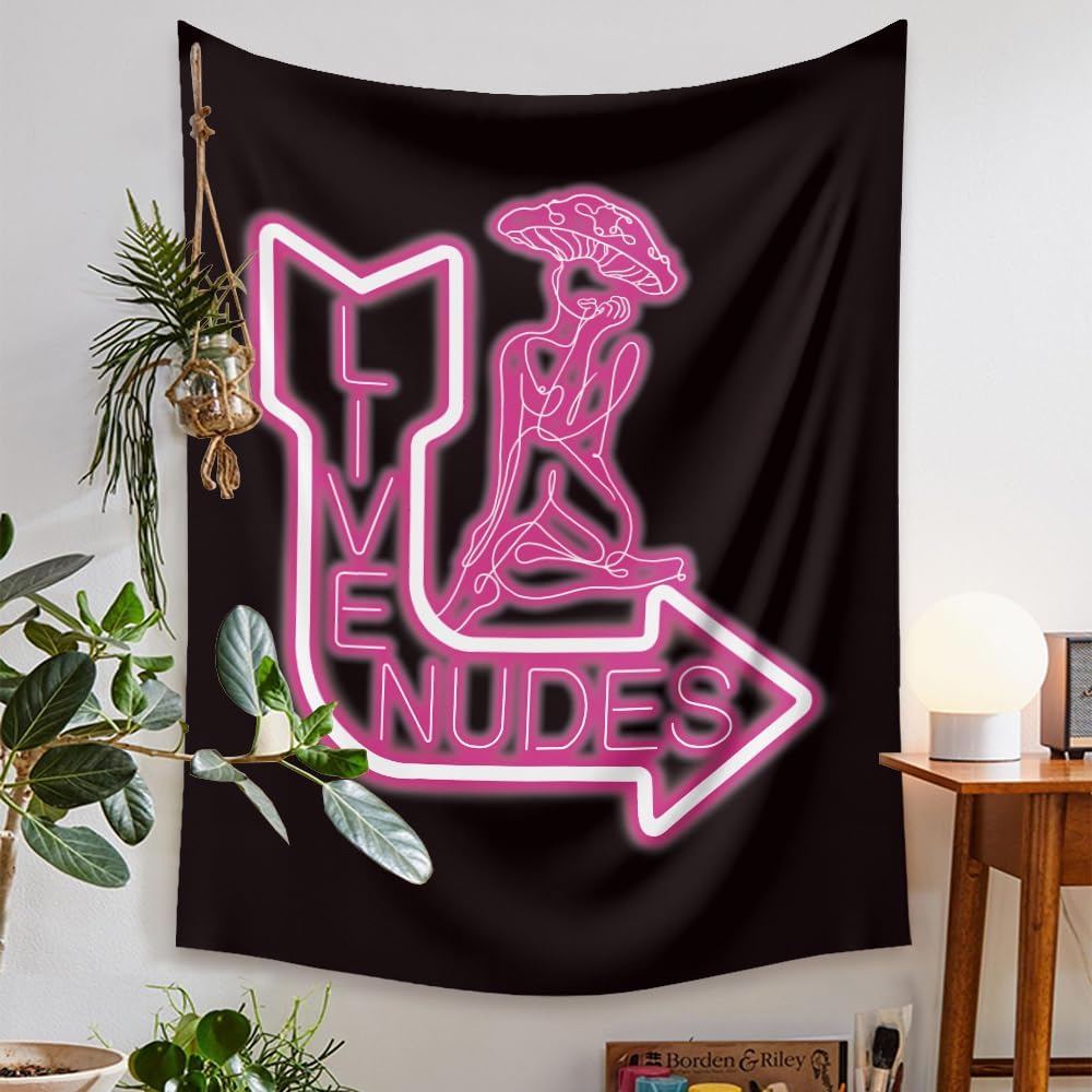 Tapiz con luz de neón para colgar en la pared, tapiz de hongos con luz negra, reactivo a los rayos UV, tapiz sexy, tapiz vertical rosa neón para